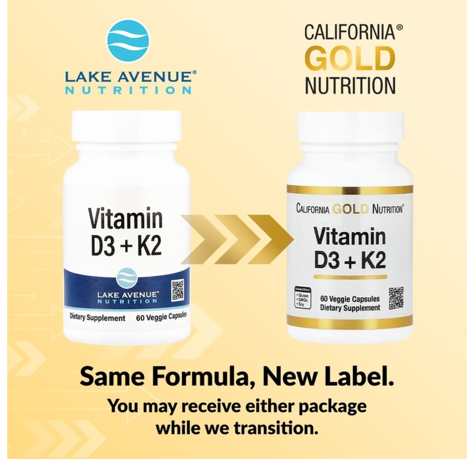 California Gold Nutrition, витамины D3 и К2, 60 растительных капсул