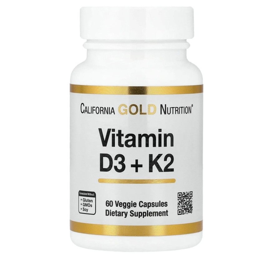California Gold Nutrition, витамины D3 и К2, 60 растительных капсул