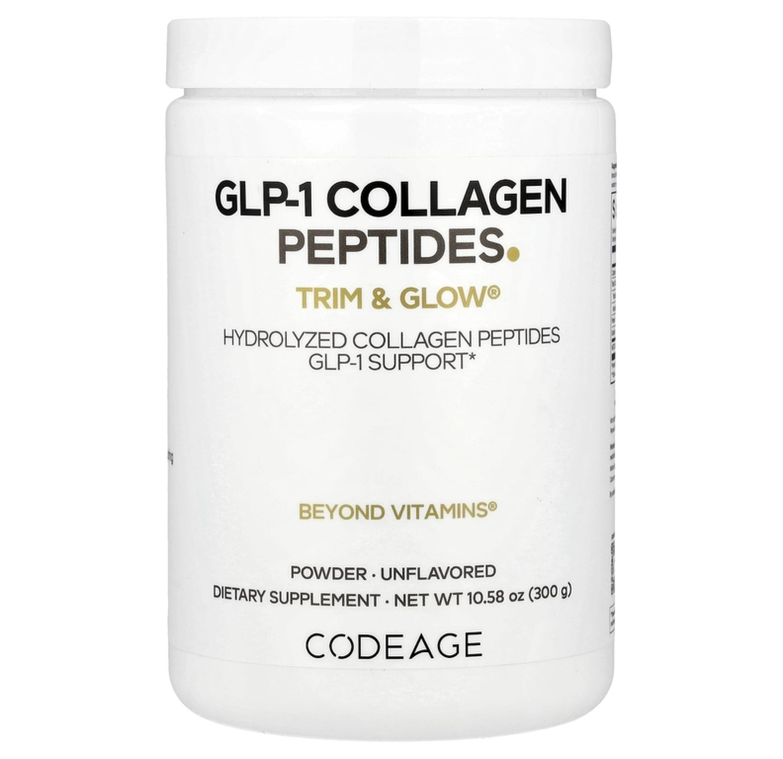 Codeage, Порошок из пептидов коллагена GLP-1, Trim & Glow®, без добавок, 300 г (10,58 унции)