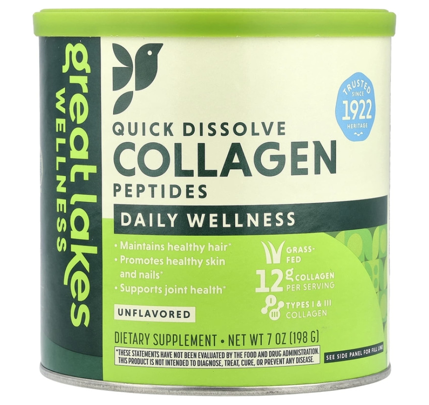 Great Lakes Wellness, быстрорастворимые пептиды коллагена, для ежедневного хорошего самочувствия, без вкусовых добавок, 198 г