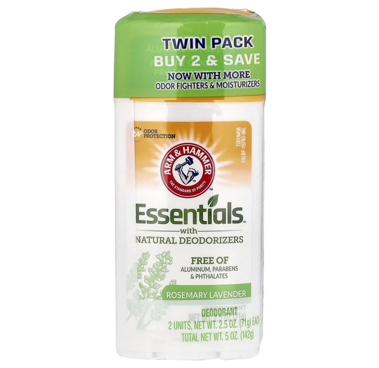 Arm & Hammer, Essentials™ с натуральными дезодорантами, дезодорант, розмарин и лаванда, 2 шт. в упаковке, 71 г (2,5 унции)