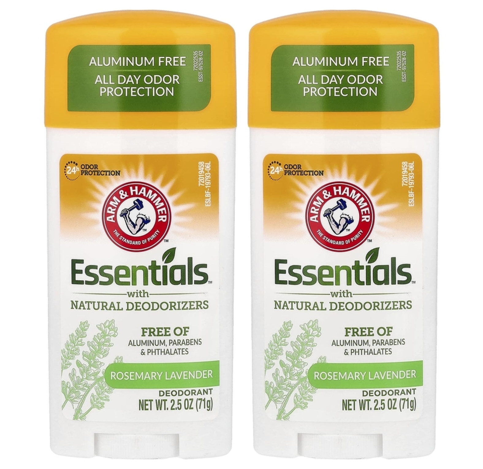 Arm & Hammer, Essentials™ с натуральными дезодорантами, дезодорант, розмарин и лаванда, 2 шт. в упаковке, 71 г (2,5 унции)