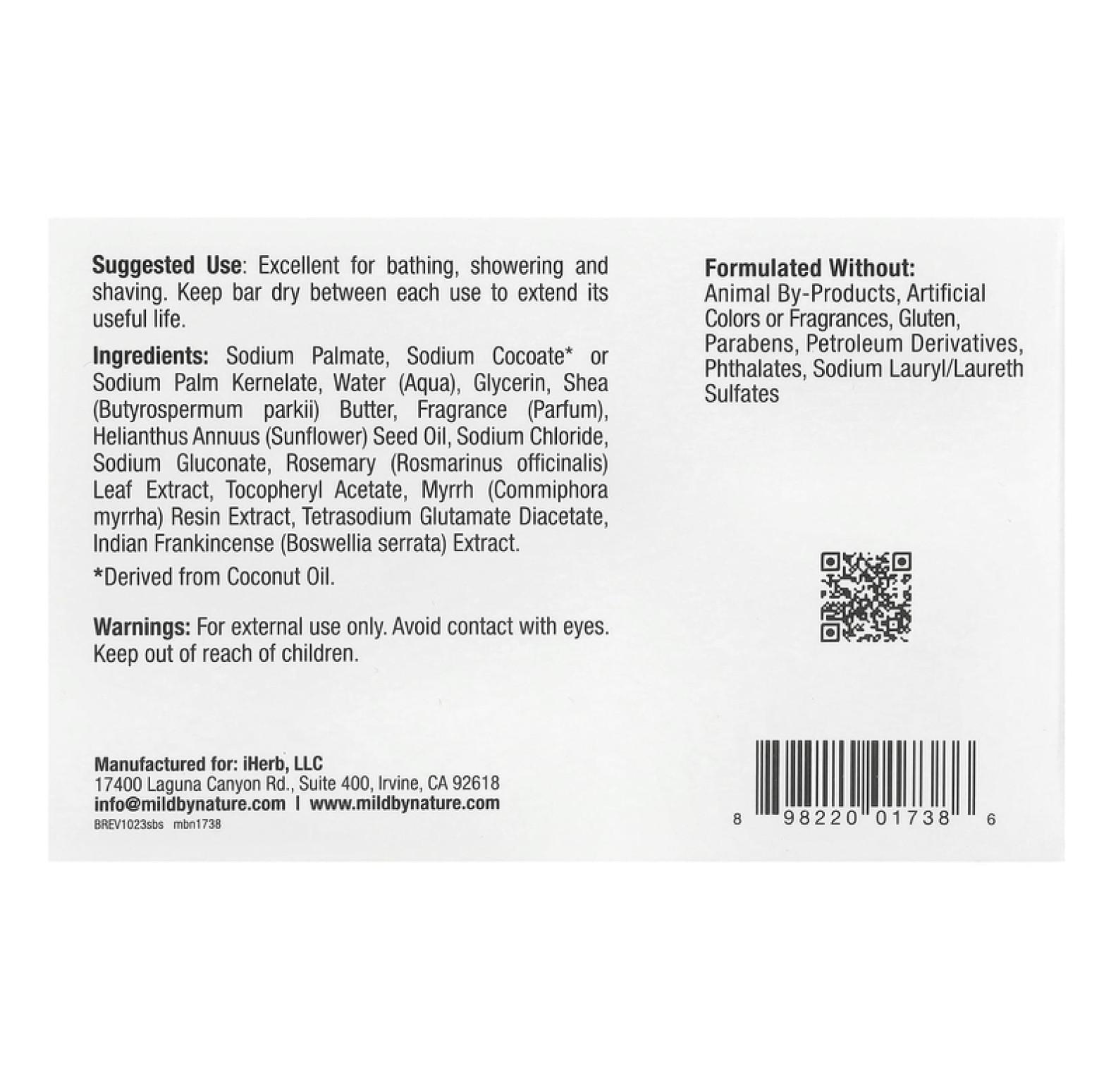 Mild By Nature, кусковое мыло с сырым маслом ши, с витамином E, розмарином, миррой и ладаном, 141 г (5 унций