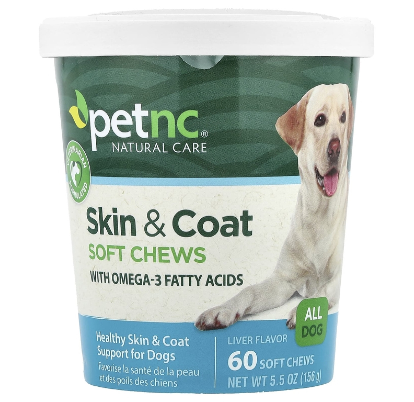 petnc NATURAL CARE, Skin & Шерсть, жевательная таблетка, для всех собак, со вкусом печени, 60 жевательных таблеток, 156 г (5,5 унции)