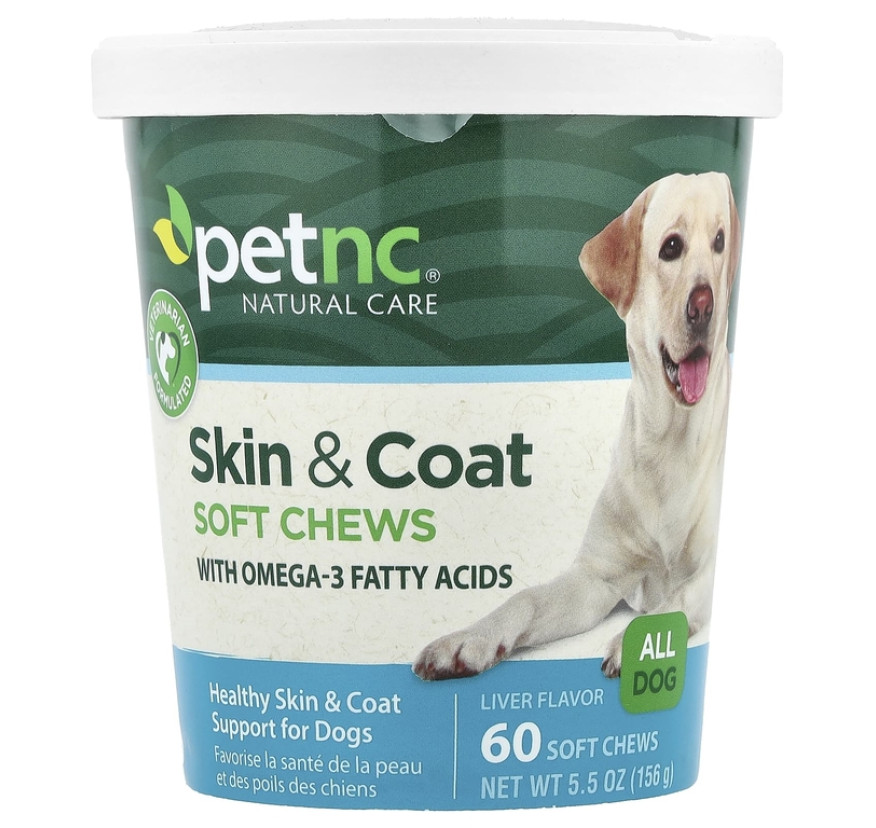 petnc NATURAL CARE, Skin & Шерсть, жевательная таблетка, для всех собак, со вкусом печени, 60 жевательных таблеток, 156 г (5,5 унции)