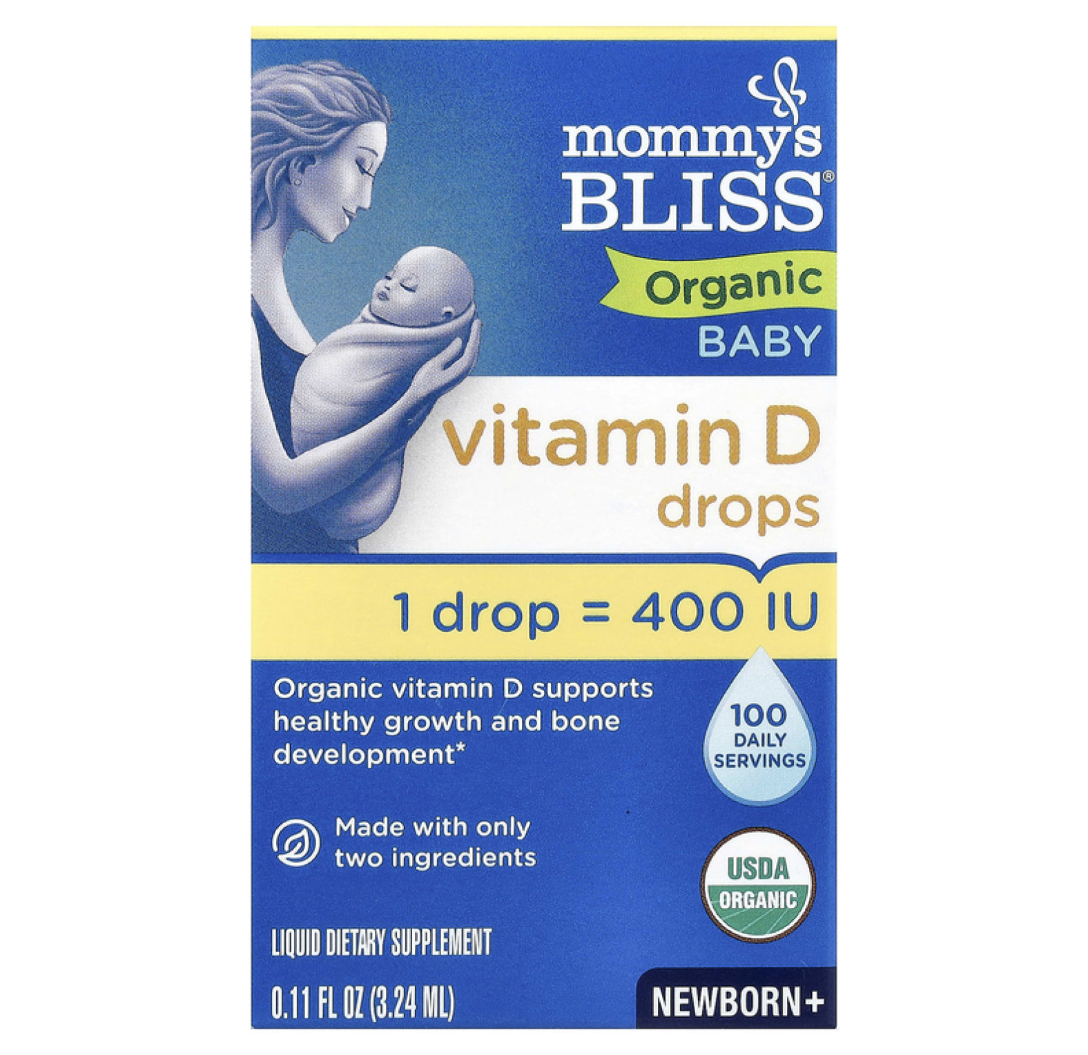 Mommy's Bliss, органический витамин D для малышей, капли для новорождённых, 3,24 мл (0,11 жидк. унции)