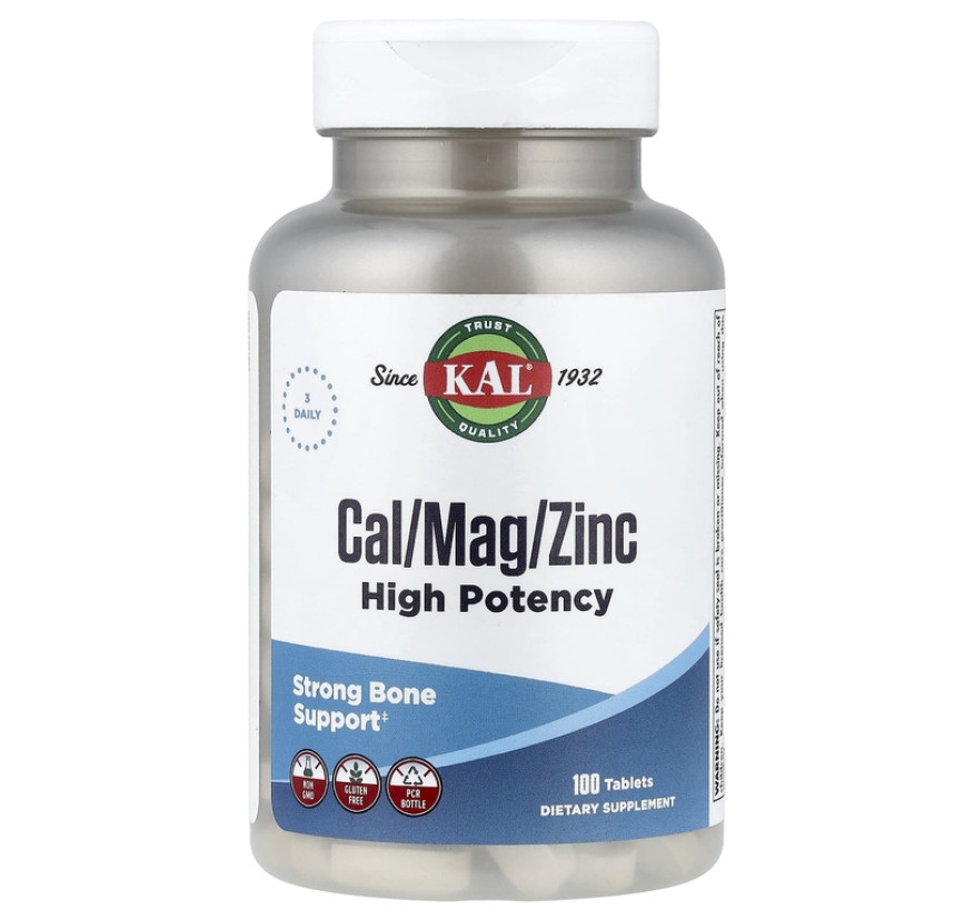 KAL, Кальций / магний / цинк, высокая эффективность, 100 таблеток