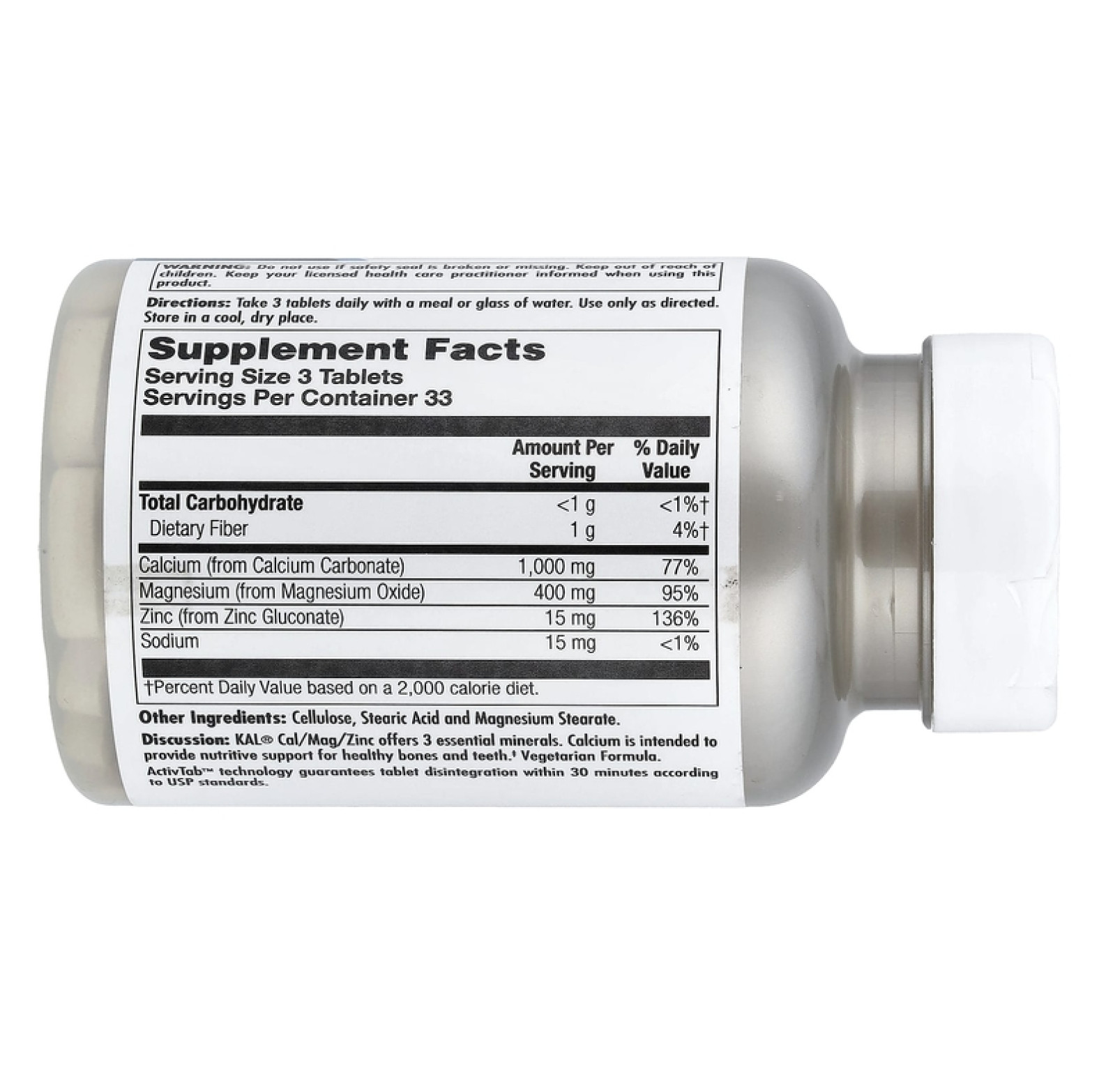 KAL, Кальций / магний / цинк, высокая эффективность, 100 таблеток