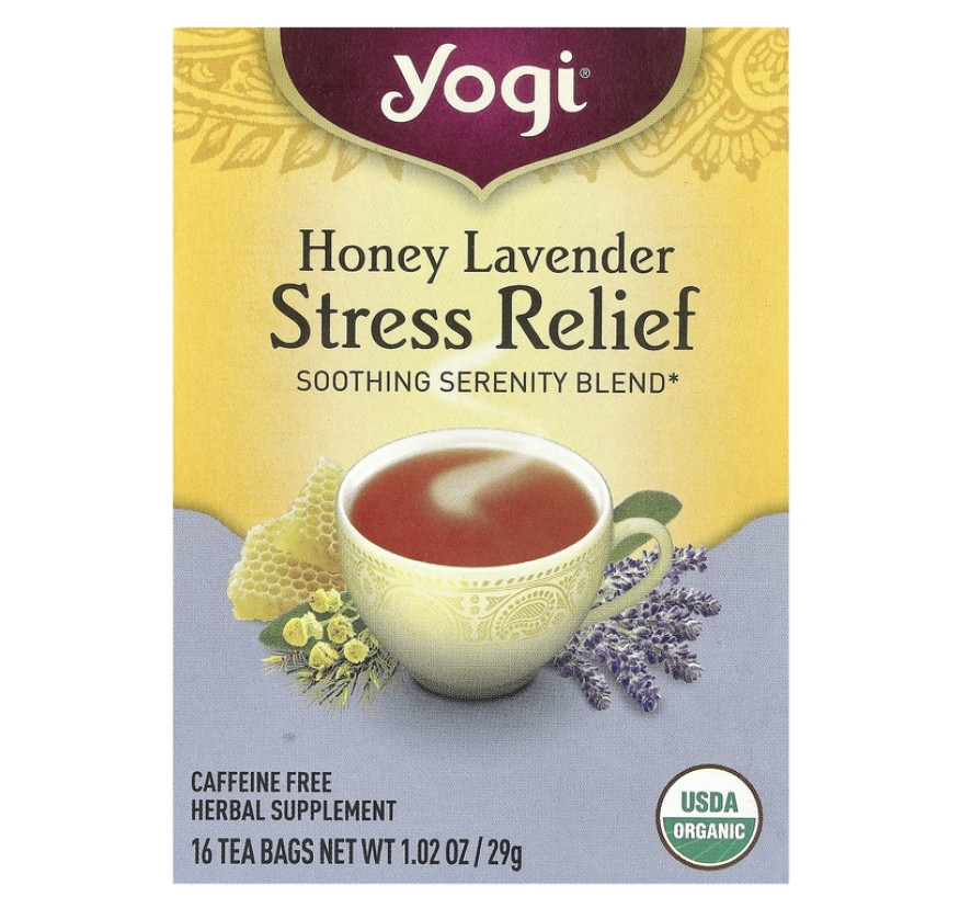 Yogi Tea, Stress Relief, мед и лаванда, без кофеина, 16 чайных пакетиков, 29 г (1,02 унции)