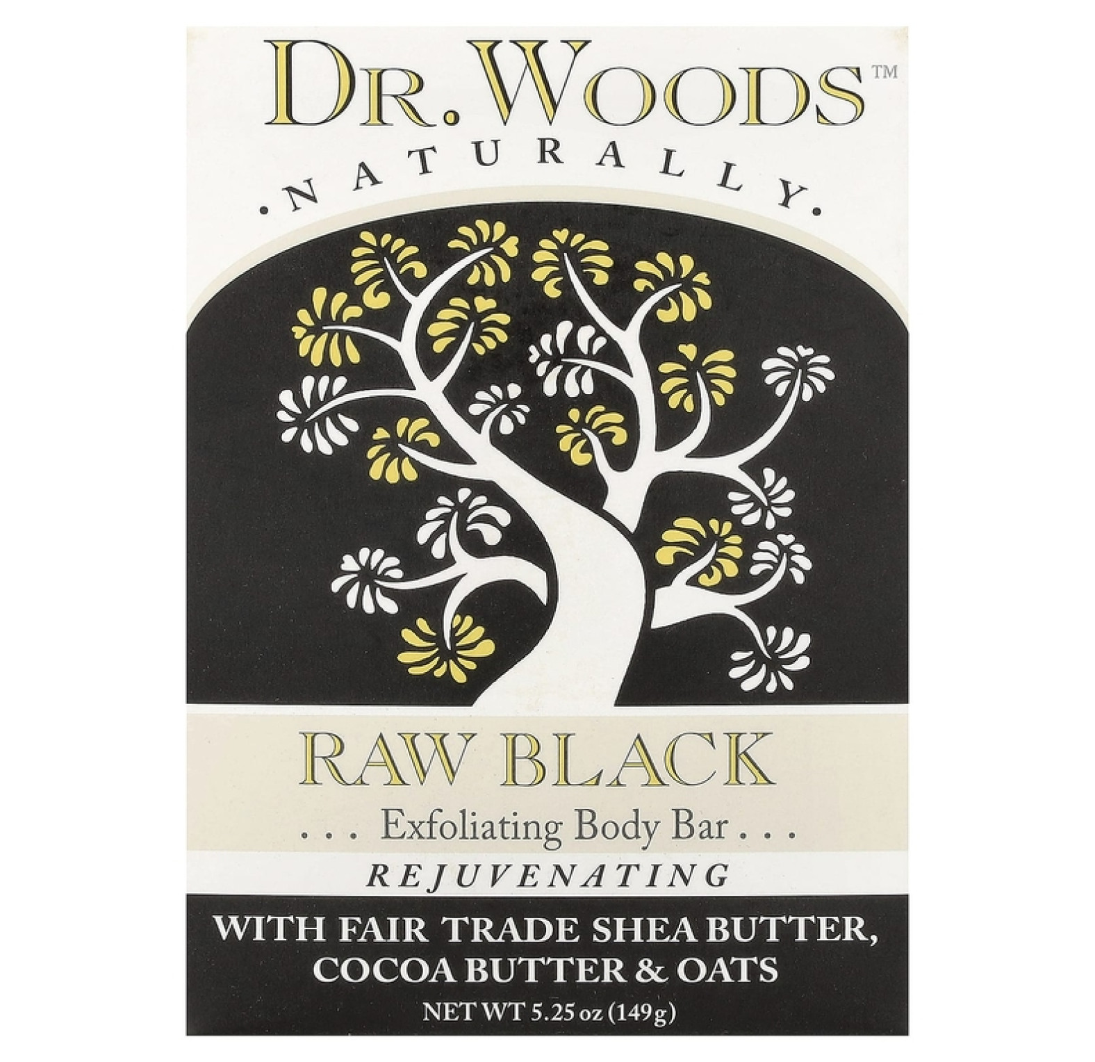 Dr. Woods, отшелушивающее кусковое мыло для тела, необработанный черный, 149 г (5,25 унции)