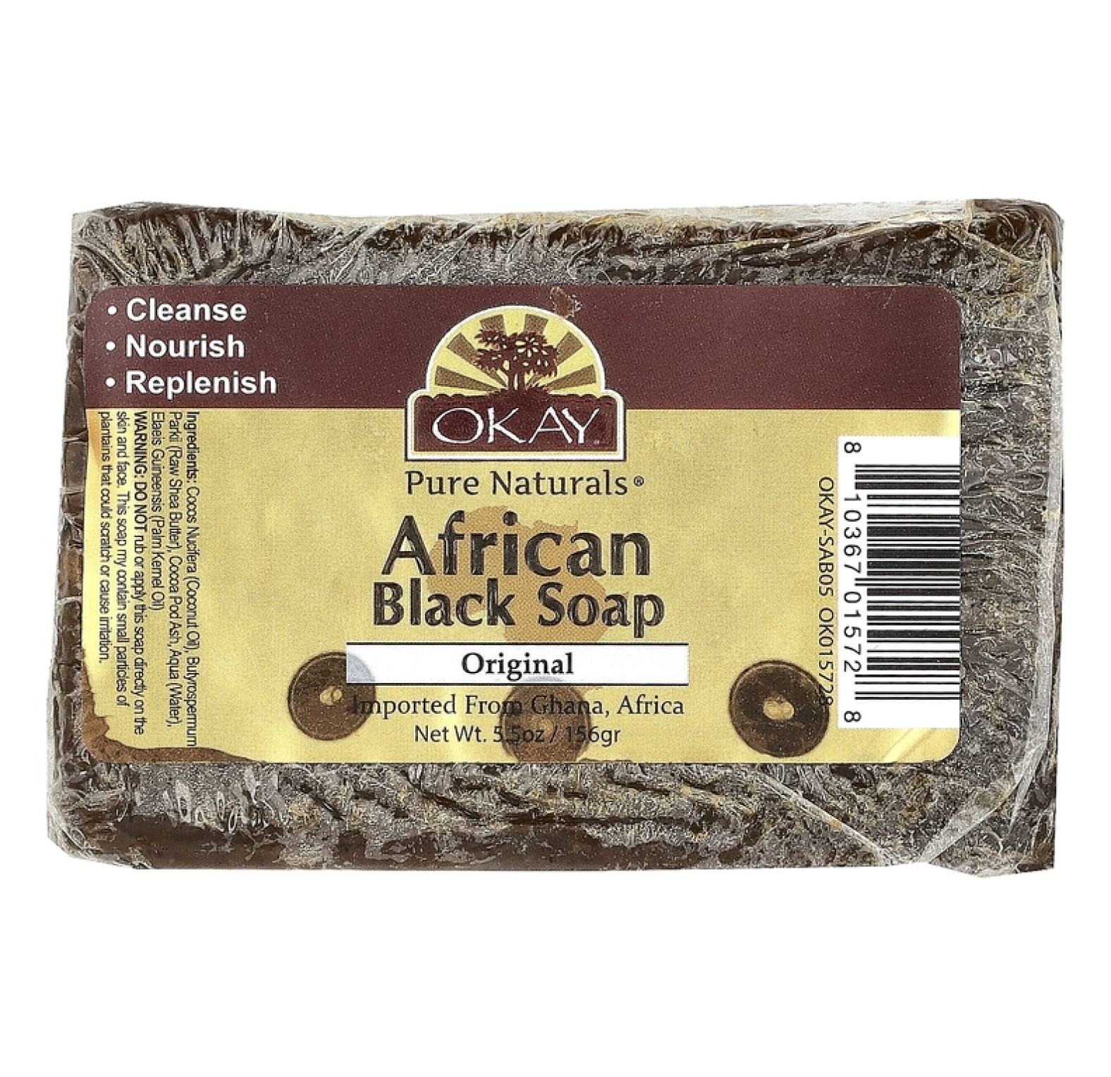 Okay Pure Naturals, Африканское черное мыло, оригинальное, 156 г (5,5 унции)