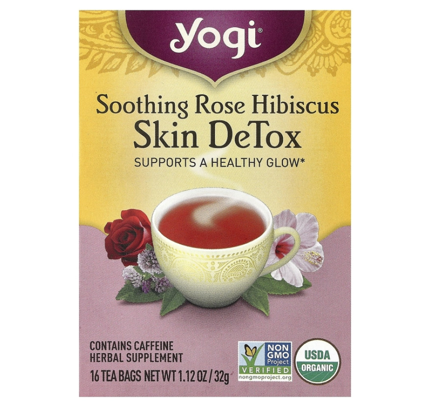 Yogi Tea, Skin DeTox, успокаивающий чай с розой и гибискусом, 16 чайных пакетиков, 32 г (1,12 унции)