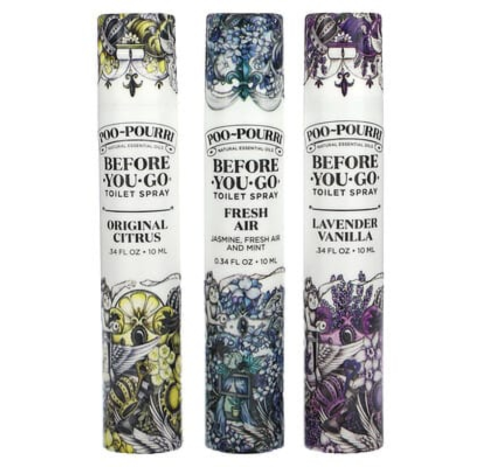 Poo-Pourri, On-The-Go, спреи для туалета Before-You-Go, Value Set, 3 вида спрея, по 10 мл (0,34 жидк. унц.)