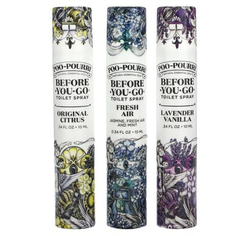 Poo-Pourri, On-The-Go, спреи для туалета Before-You-Go, Value Set, 3 вида спрея, по 10 мл (0,34 жидк. унц.)
