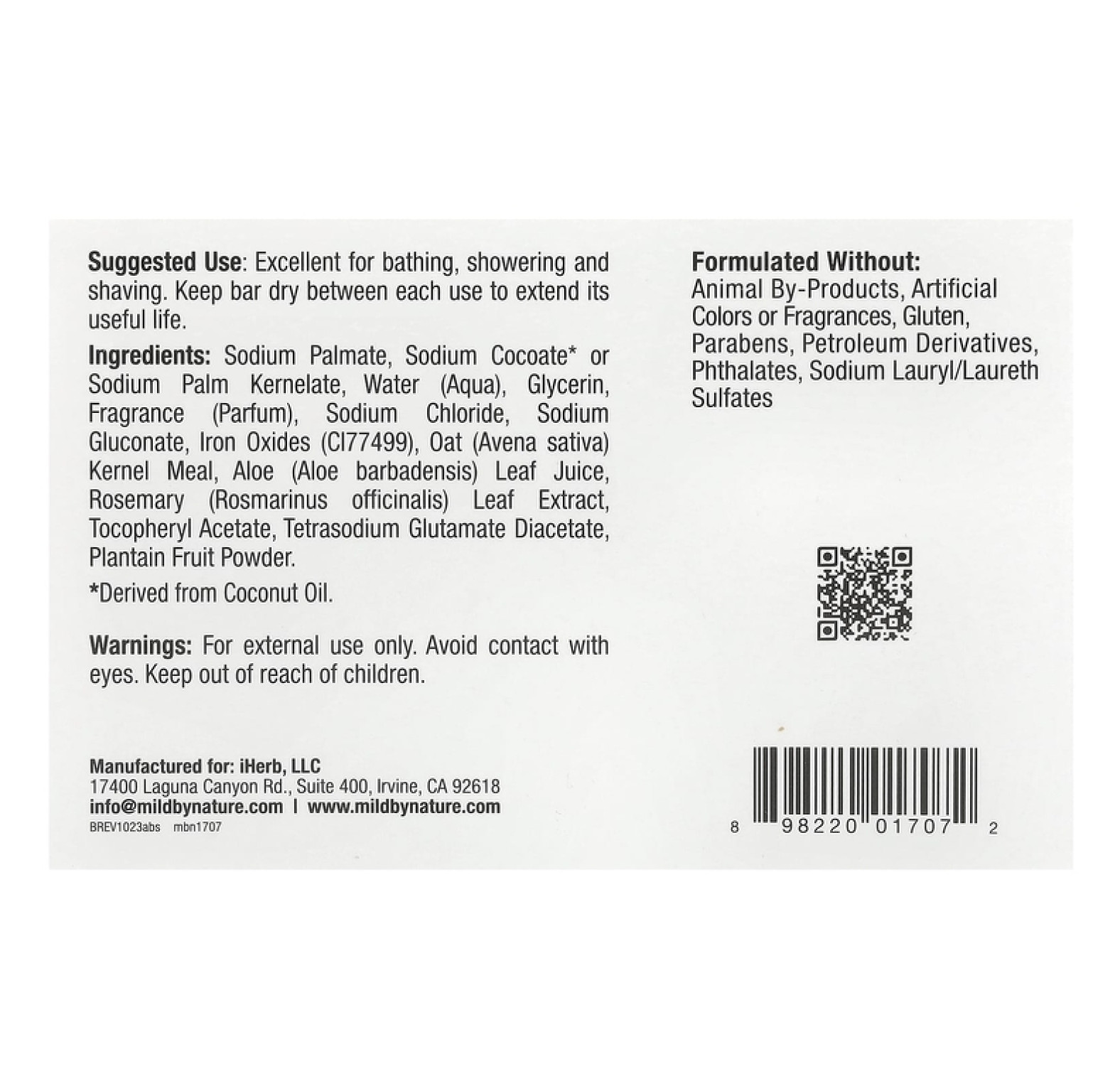 Mild By Nature, африканское черное кусковое мыло, с овсом и подорожником, 141 г (5 унций)