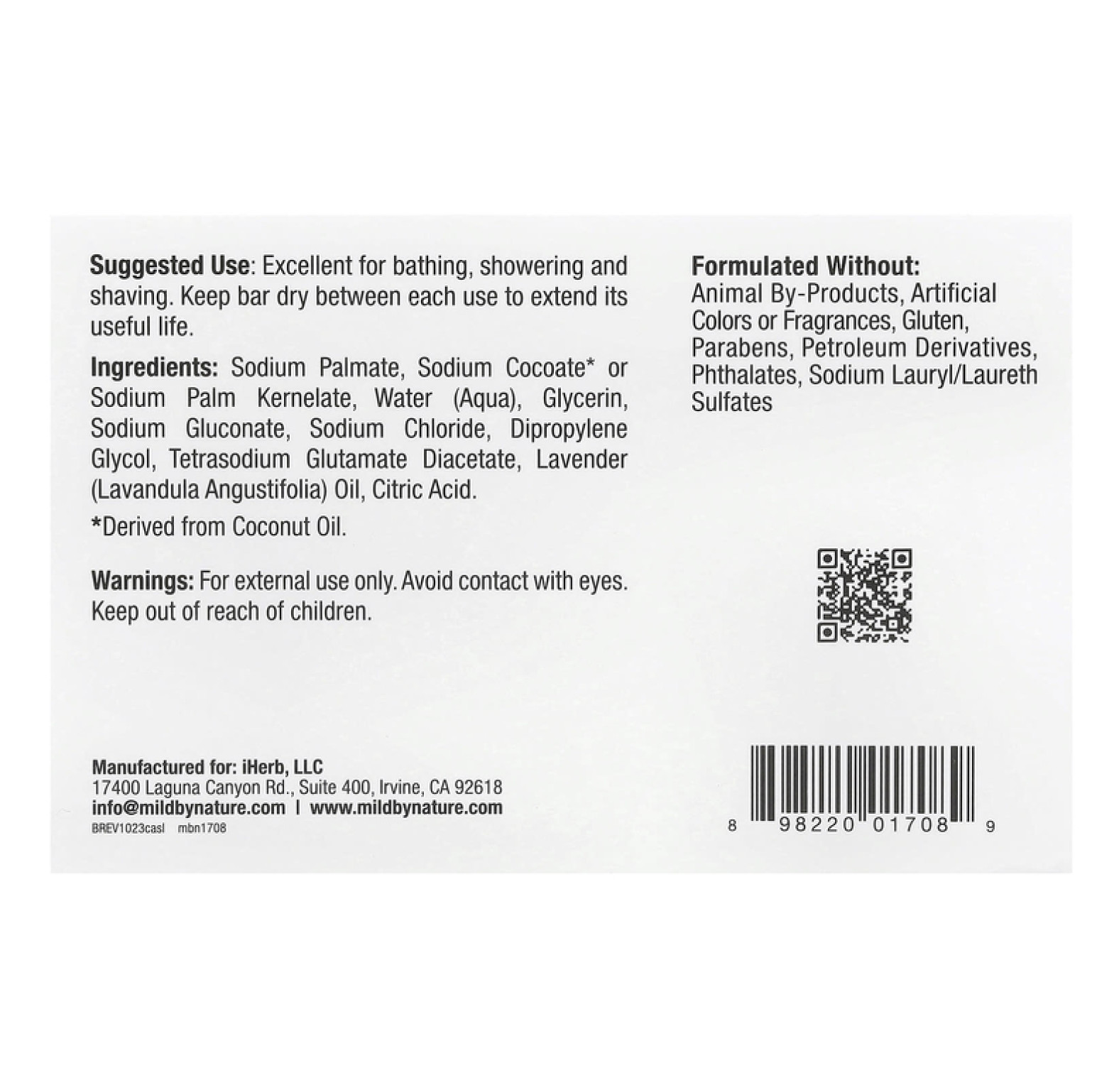 Mild By Nature, кастильское мыло, с ароматом лаванды, 141 г (5 унций)