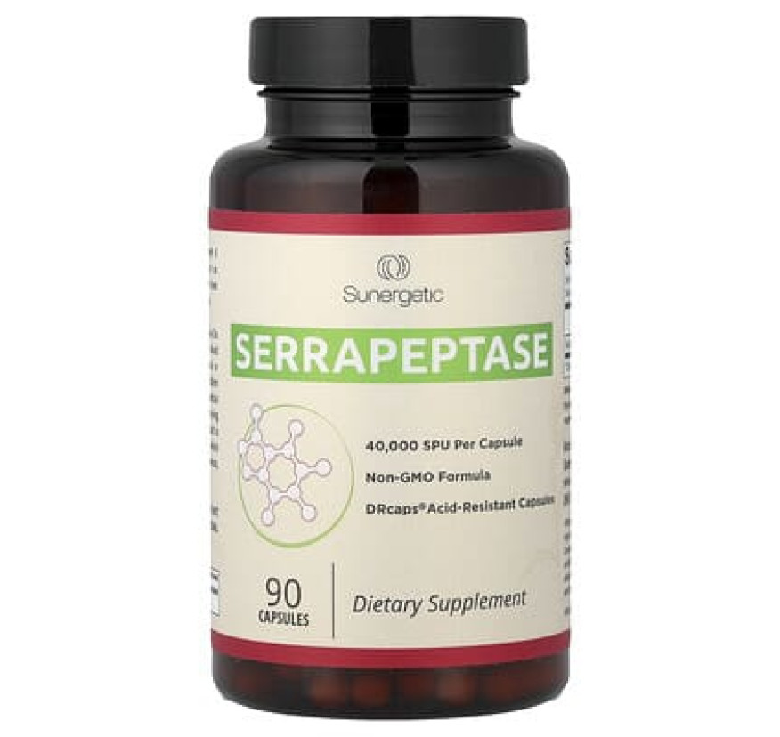 Sunergetic, серрапептаза, 90 капсул (18 мг в 1 капсуле)