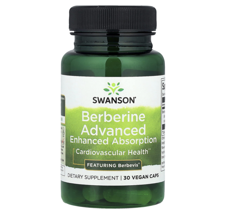 Swanson, берберин, улучшенная абсорбция, 30 веганских капсул (550 мг в 1 капсуле)