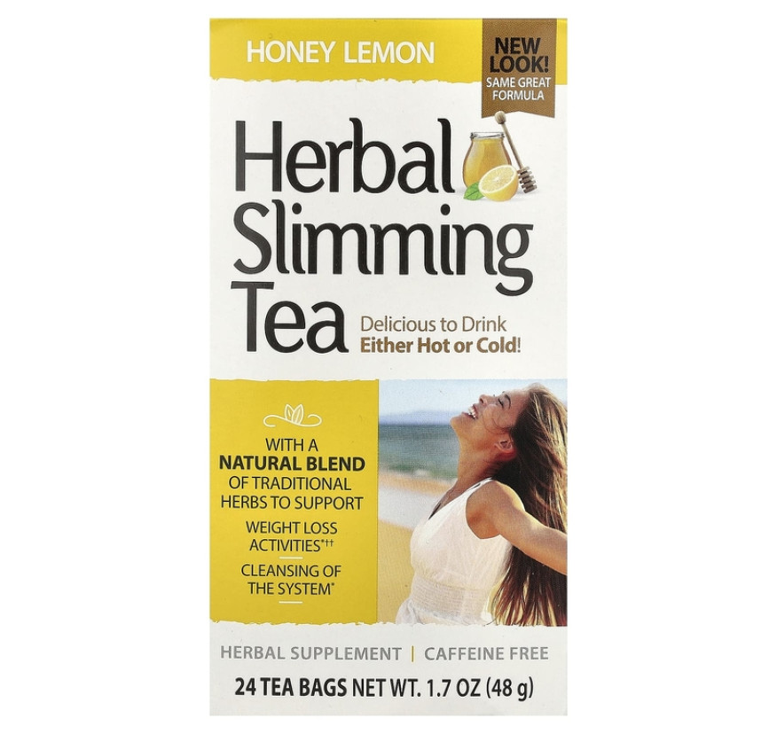 21st Century, травяной чай для похудения, мед с лимоном, без кофеина, 24 чайных пакетика, 48 г (1,7 унции)