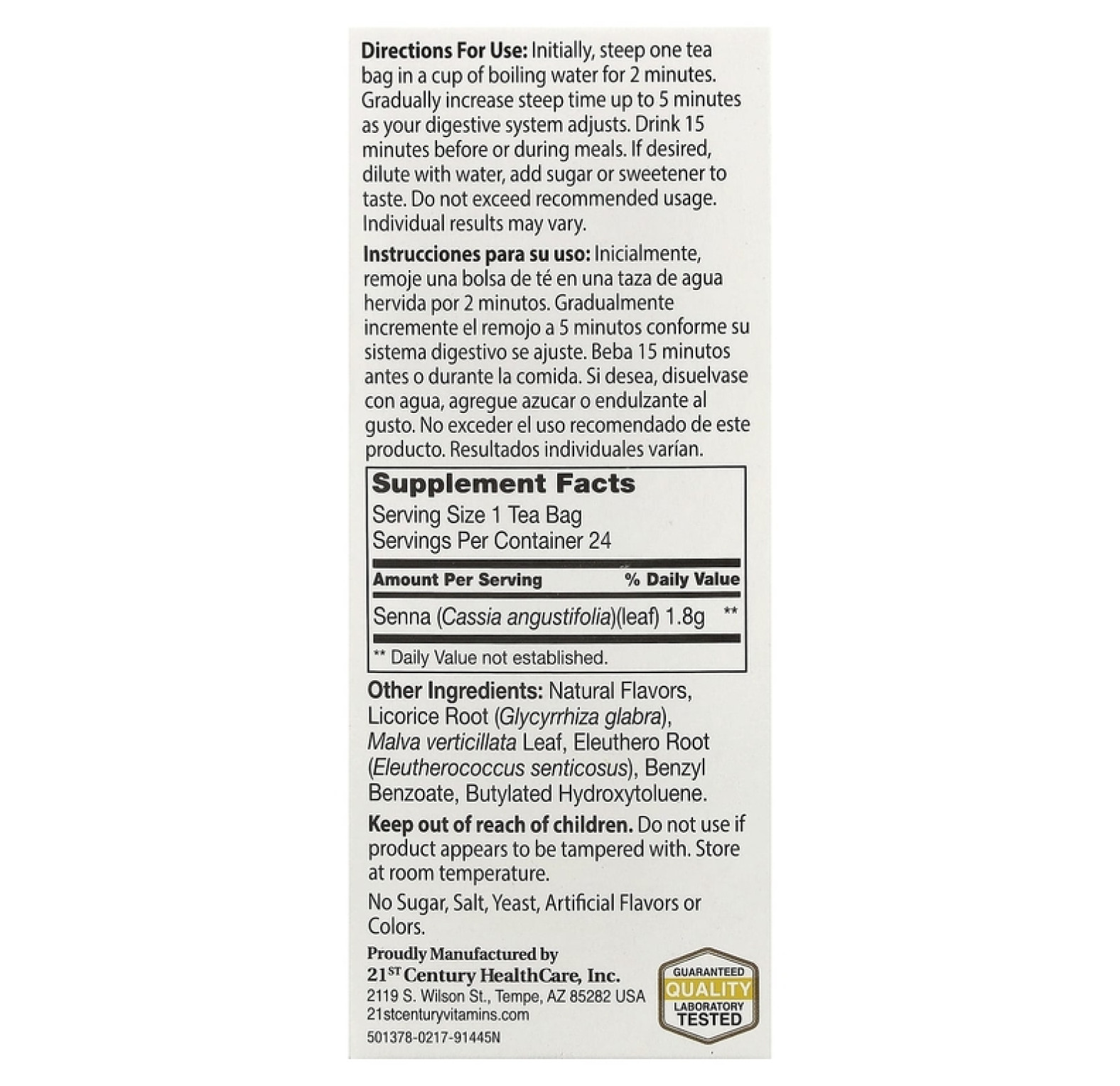 21st Century, травяной чай для похудения, мед с лимоном, без кофеина, 24 чайных пакетика, 48 г (1,7 унции)