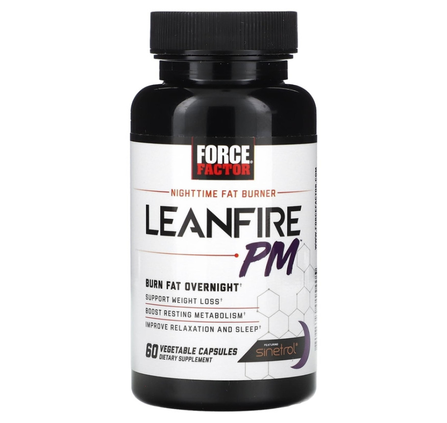 Force Factor, Leanfire PM, жиросжигатель для приема на ночь, 60 растительных капсул
