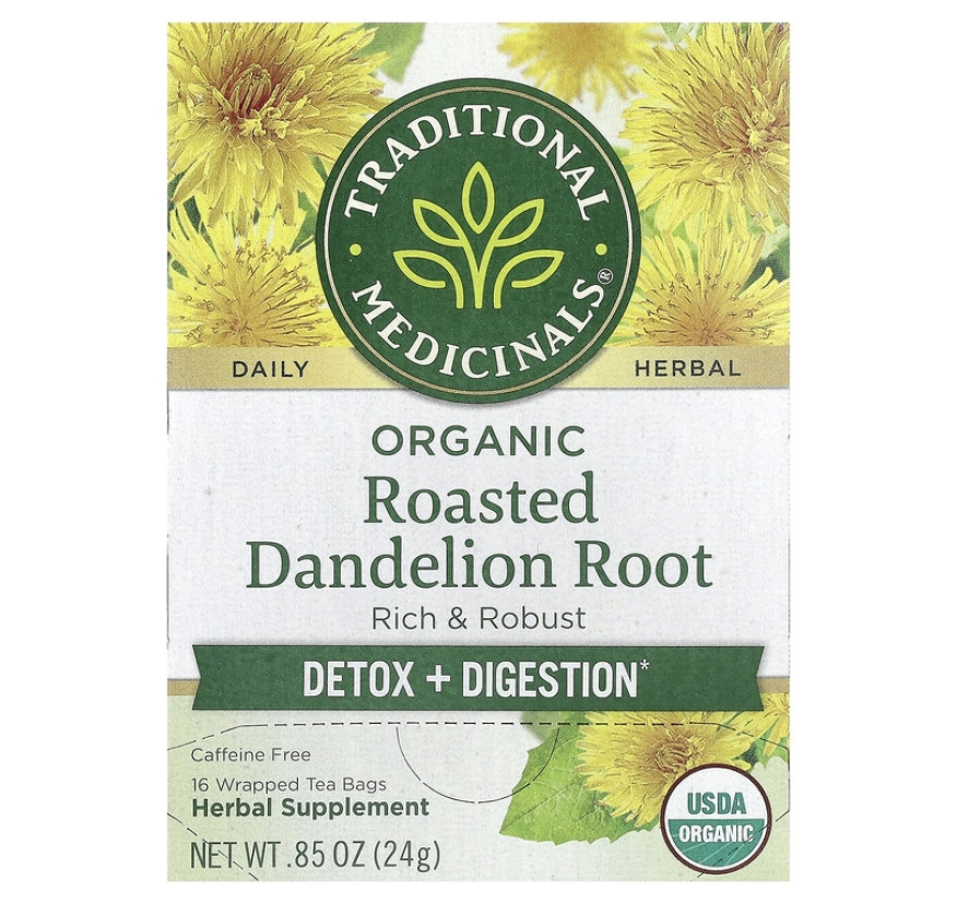 Traditional Medicinals, органический обжаренный корень одуванчика, без кофеина, 16 чайных пакетиков в упаковке, 24 г (0,85 унции)