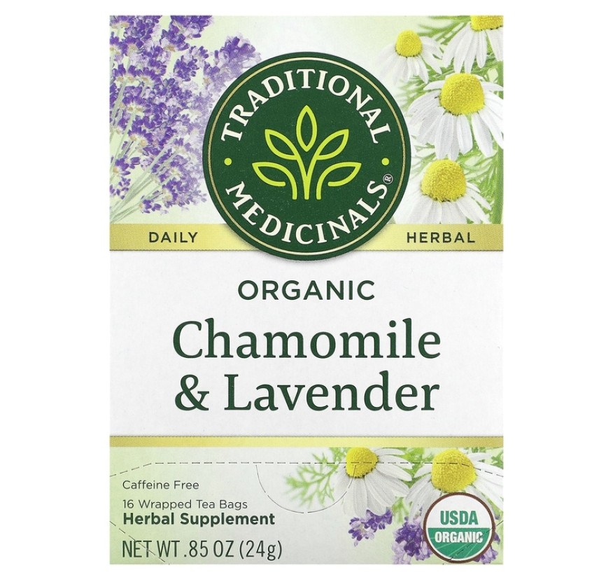 Traditional Medicinals, органические ромашка и лаванда, без кофеина, 16 чайных пакетиков в упаковке, 24 г (0,85 унции)