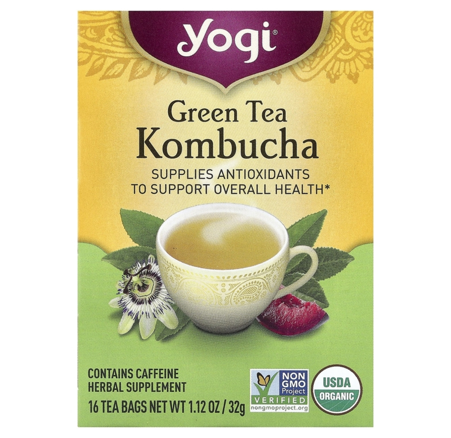 Yogi Tea, зелёный чай комбуча, 16 чайных пакетиков, 32 г (1,12 унции)