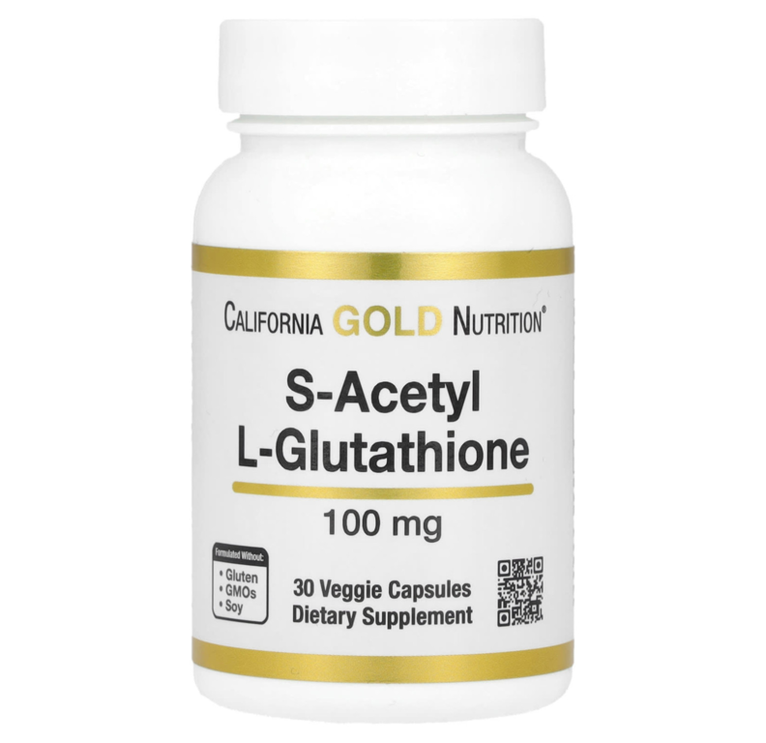 California Gold Nutrition, S-ацетил-L-глутатион, 100 мг, 30 растительных капсул