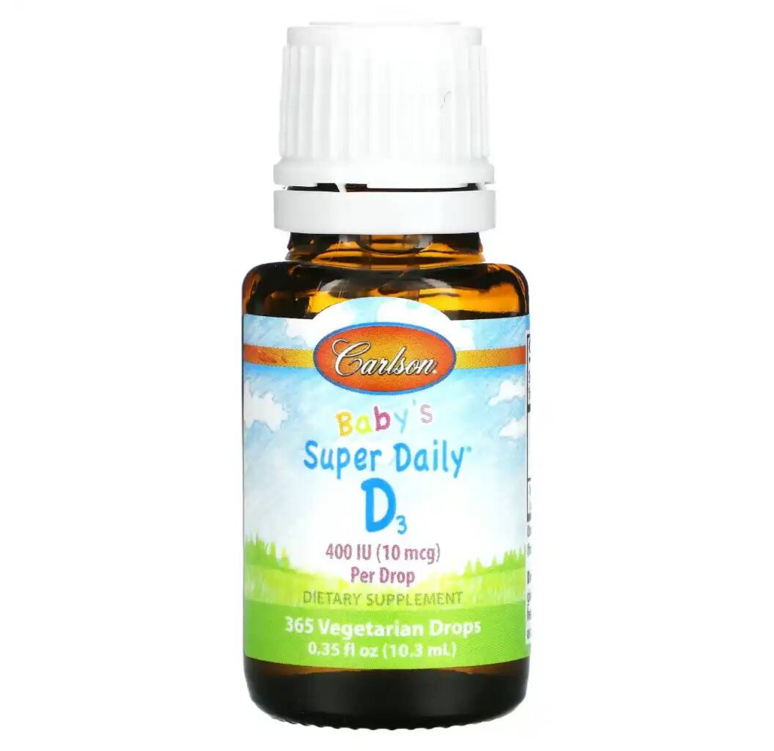 Carlson, Super Daily, витамин D3 для детей, 10 мкг (400 МЕ), 10,3 мл (0,35 жидк. унций)