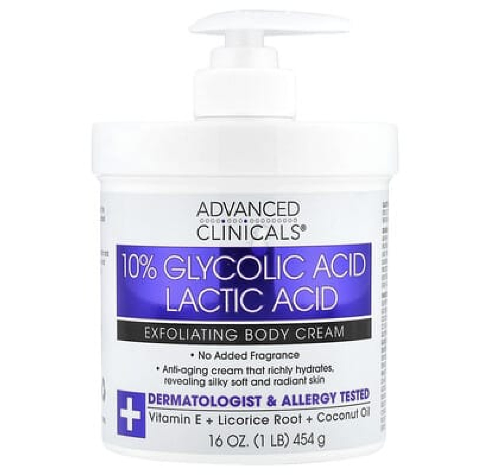 Advanced Clinicals, 10% гликолевая кислота, молочная кислота, отшелушивающий крем для тела, 454 г (16 унций)
