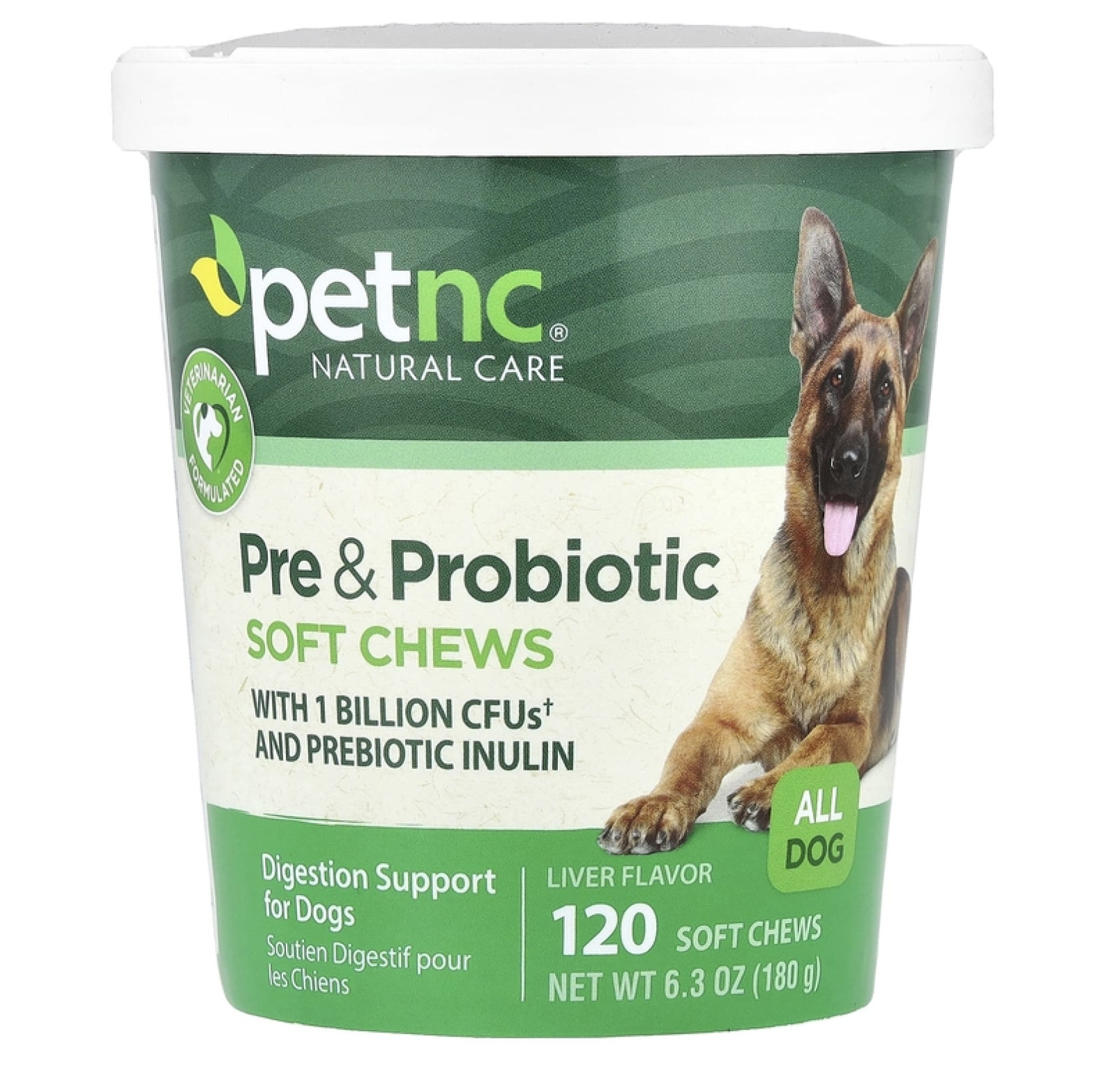 petnc NATURAL CARE, Жевательные таблетки с пребиотиками и пробиотиками, для всех собак, печень, 120 жевательных таблеток, 180 г (6,3 унции