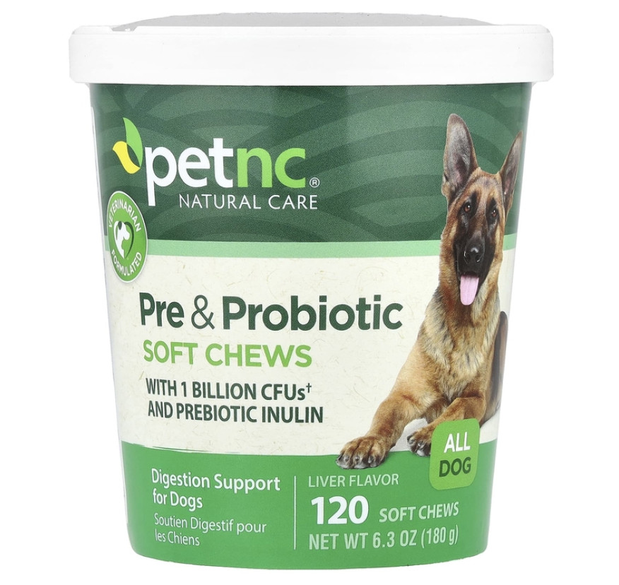 petnc NATURAL CARE, Жевательные таблетки с пребиотиками и пробиотиками, для всех собак, печень, 120 жевательных таблеток, 180 г (6,3 унции