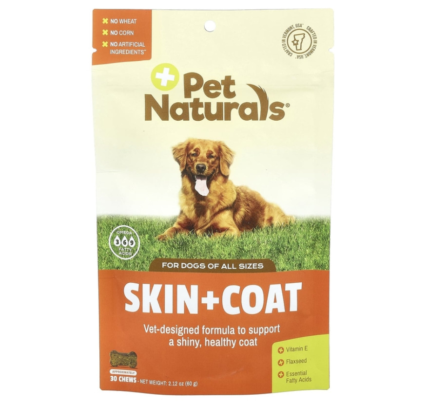 Pet Naturals, Кожа + мех, для собак, 30 жевательных таблеток, 2,12 унции (60 г)