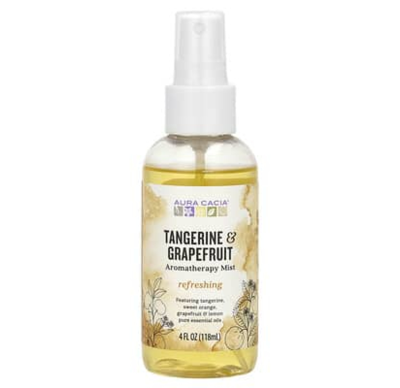 Aura Cacia, спрей для ароматерапии, для распыления в помещении и нанесения на кожу, освежающий мандарин и грейпфрут, 118 мл (4 жидк. унции)