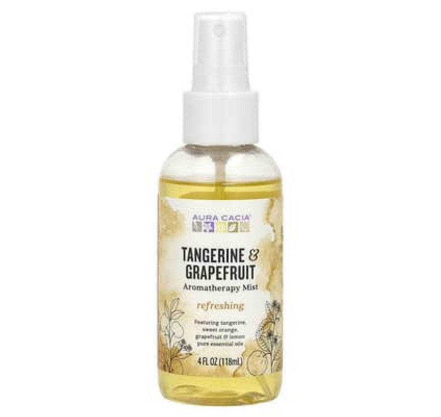 Aura Cacia, спрей для ароматерапии, для распыления в помещении и нанесения на кожу, освежающий мандарин и грейпфрут, 118 мл (4 жидк. унции)