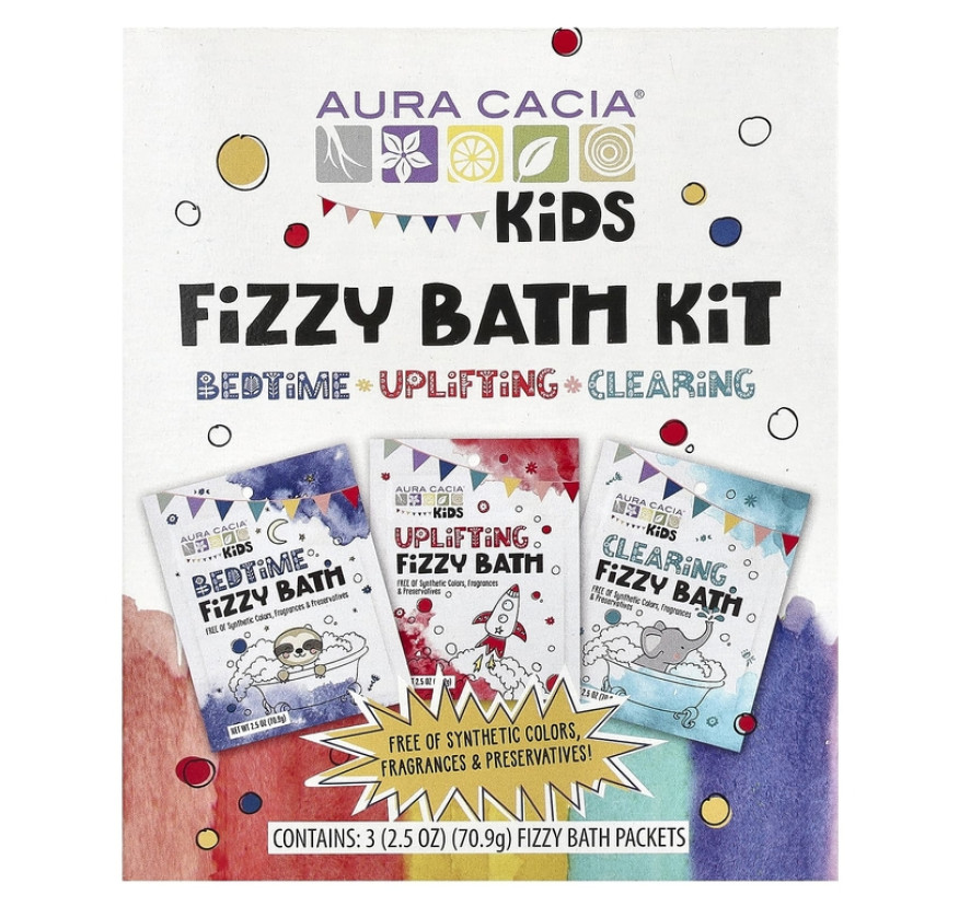 Aura Cacia, набор для ванны с шипучей, для детей, 3 пакетика по 70,9 г (2,5 унции)