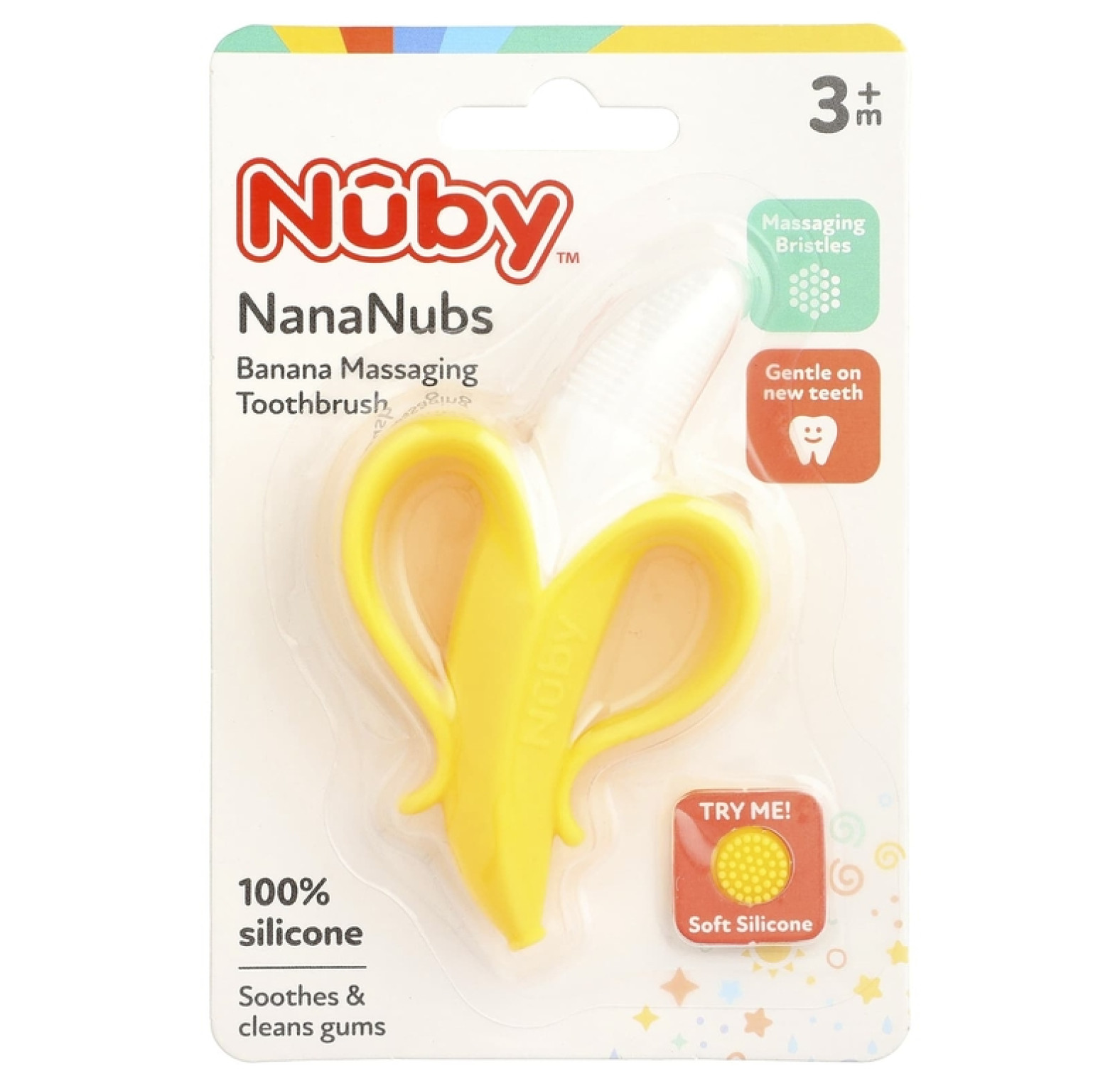 Nuby, Nana Nubs, массажная зубная щетка с бананом, для детей от 3 месяцев, 1 шт.