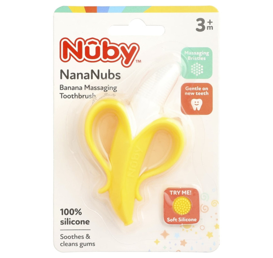 Nuby, Nana Nubs, массажная зубная щетка с бананом, для детей от 3 месяцев, 1 шт.