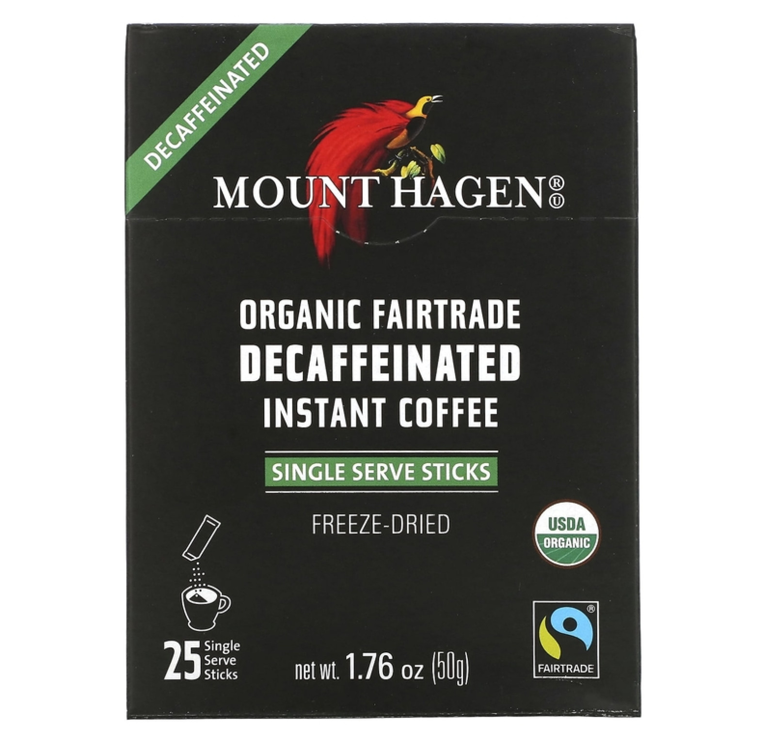 Mount Hagen, Органический растворимый кофе, без кофеина, 25 порций, 50 г
