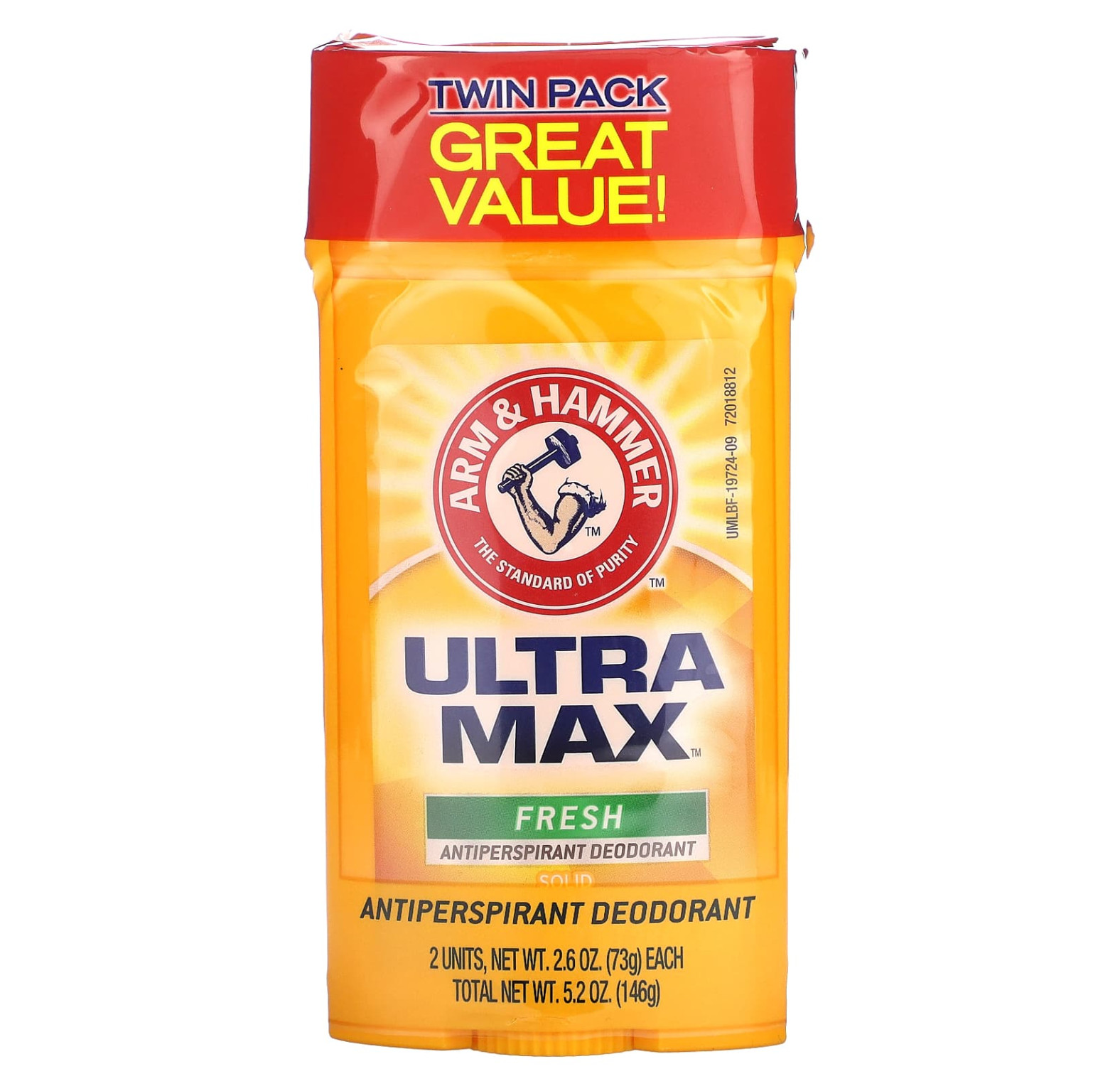 Arm & Hammer, UltraMax, твердый дезодорант-антиперспирант, свежий, 2 упаковки по 73 г (2,6 унции)