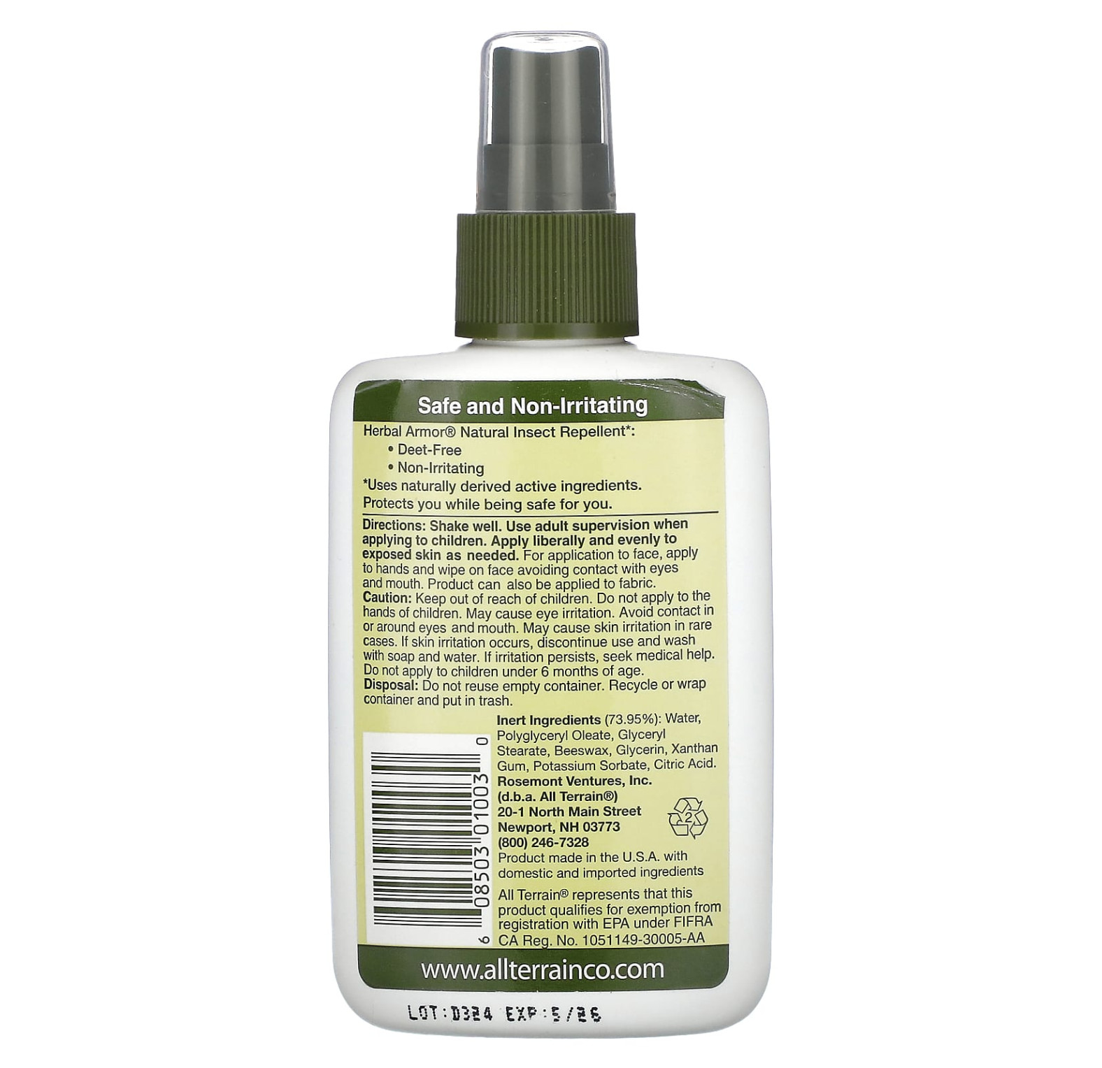 All Terrain, Herbal Armor, натуральный репелент от насекомых, 120 мл