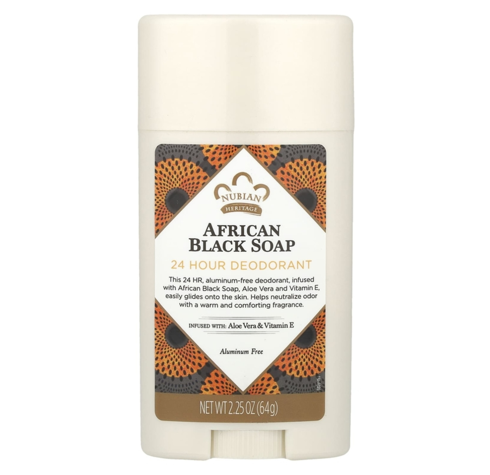 Nubian Heritage, Дезодорант с защитой 24 часа, африканское черное мыло, 64 г