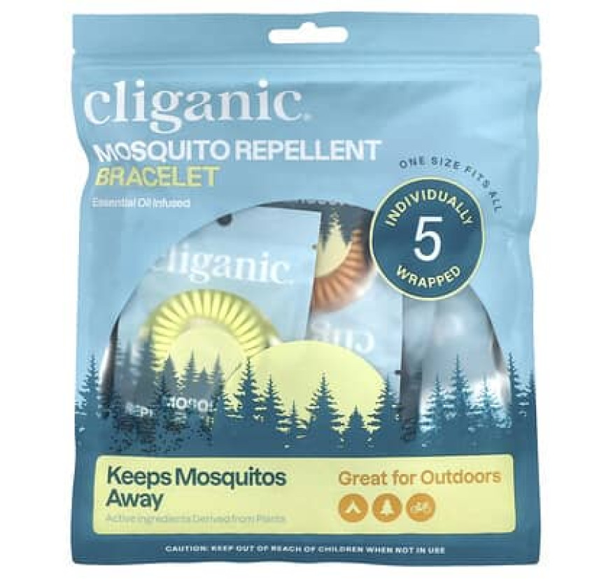 Cliganic, Браслет от комаров, универсальный размер, 5 браслетов в индивидуальной упаковке