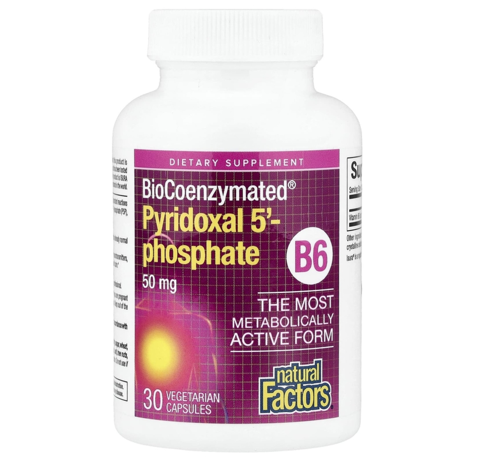 Natural Factors, BioCoenzymated®, B6, пиридоксаль 5'-фосфат, 50 мг, 30 вегетарианских капсул