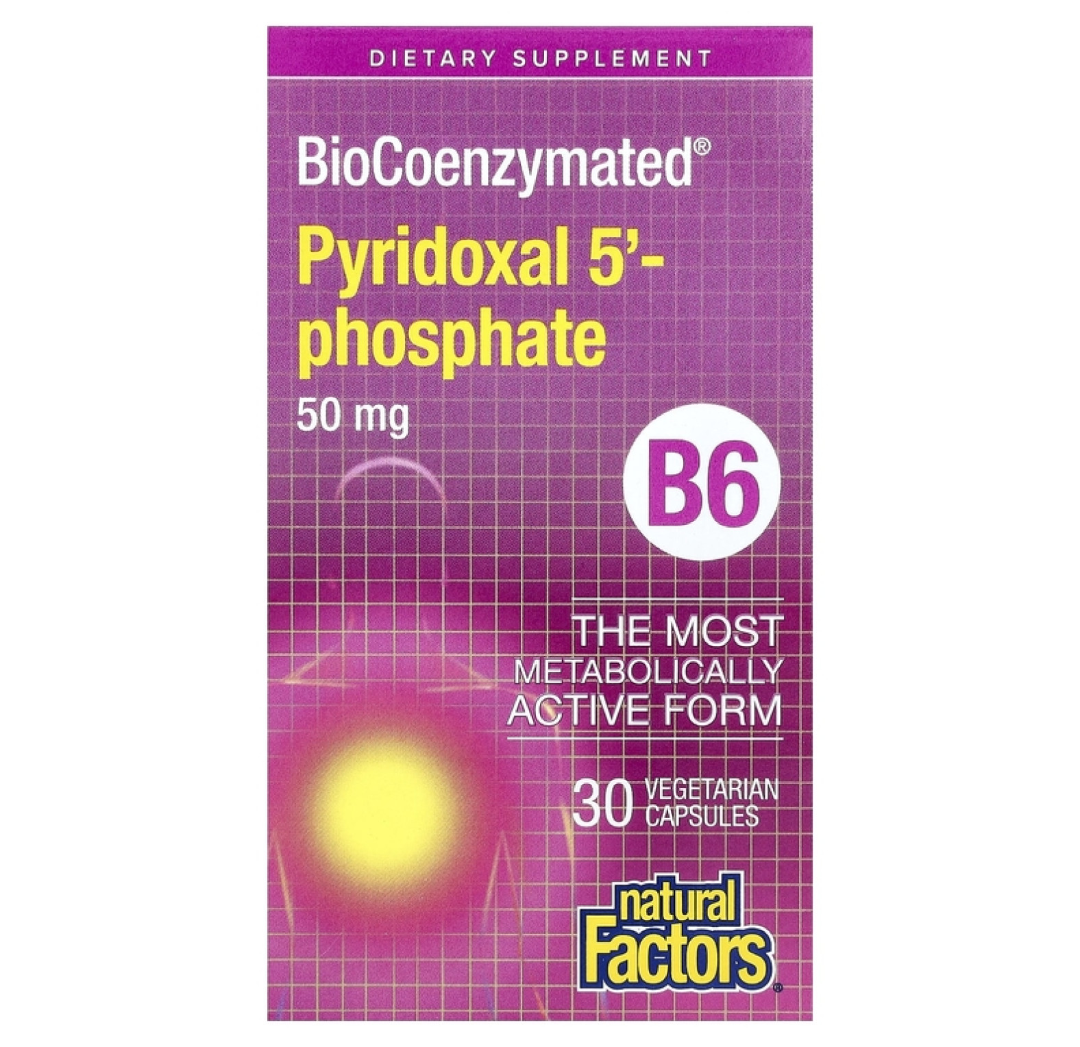 Natural Factors, BioCoenzymated®, B6, пиридоксаль 5'-фосфат, 50 мг, 30 вегетарианских капсул
