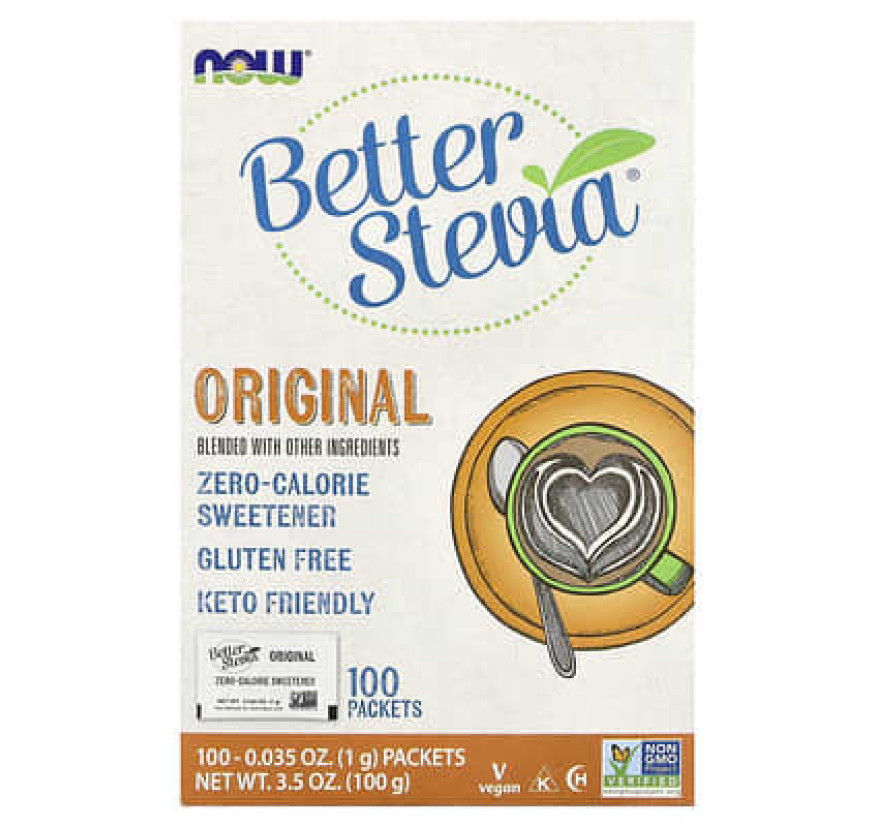 NOW Foods, Better Stevia®, низкокалорийный подсластитель, оригинальный вкус, 100 пакетиков, 100 г (3,5 унции)