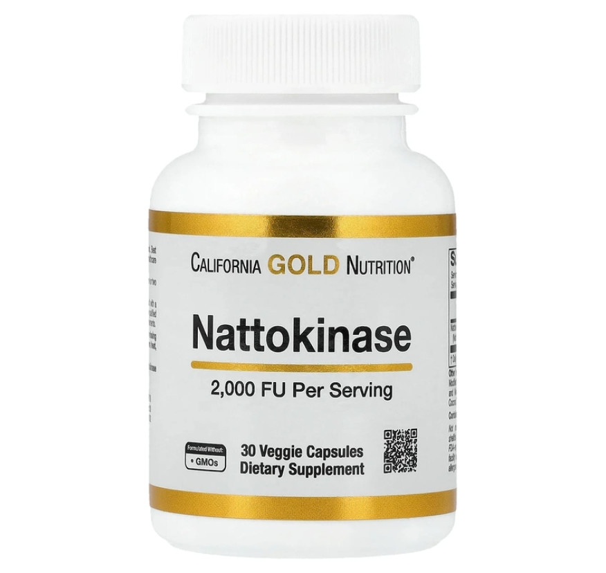 California Gold Nutrition, Наттокиназа,протеолитический фермент,2000 FU, 30 растительных капсул