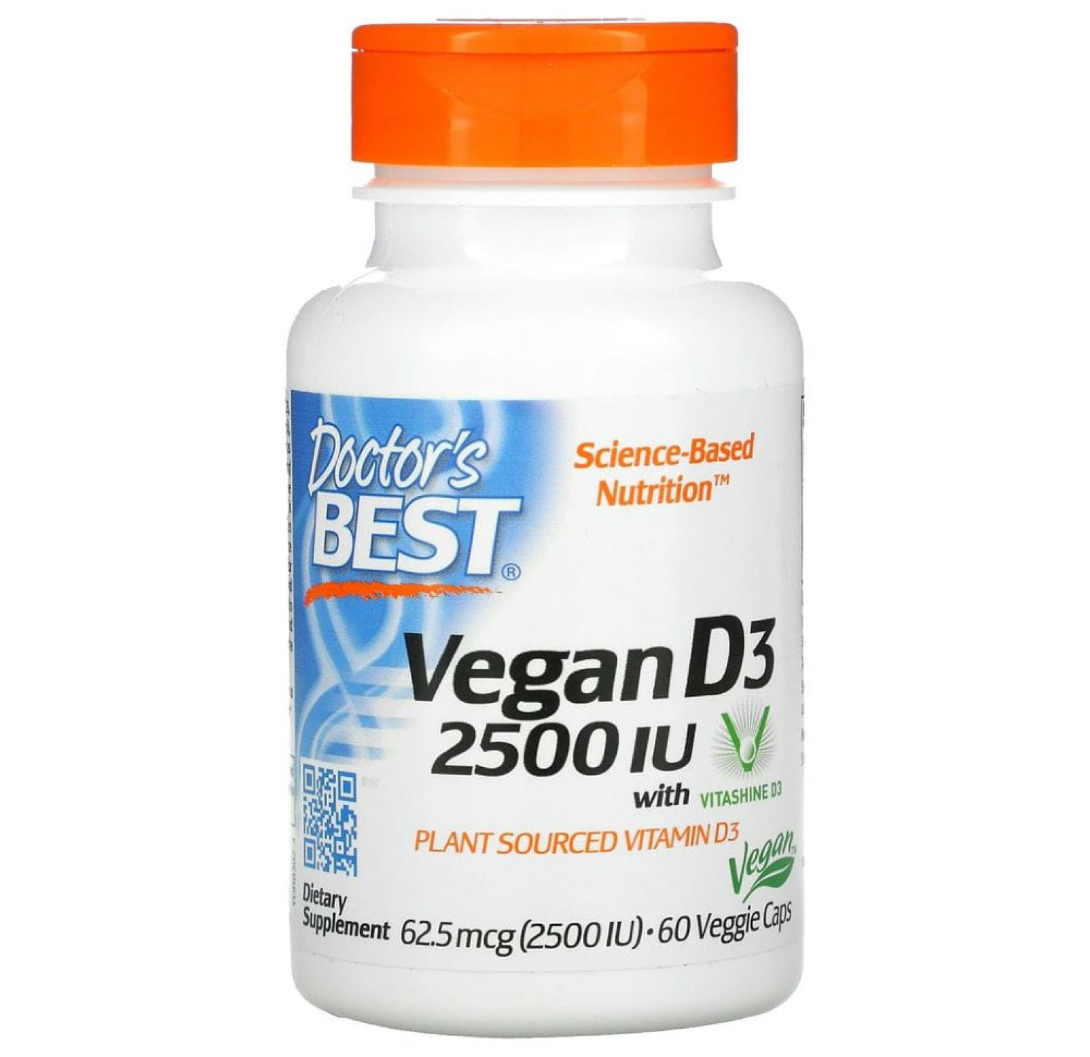 Doctor's Best, витамин D3 с Vitashine D3, 2500 МЕ, 60 вегетарианских капсул