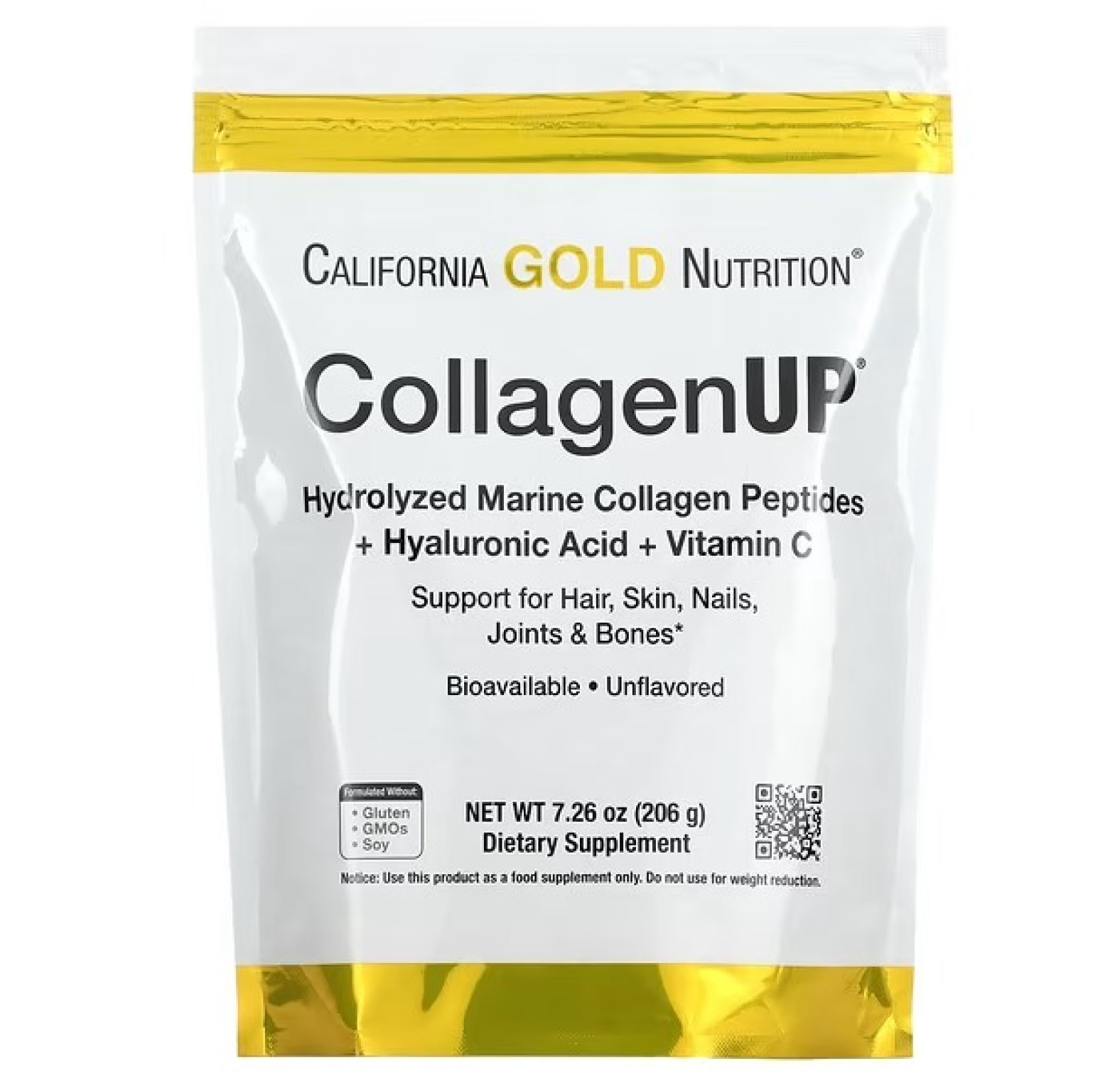 California Gold Nutrition, Collagen UP, морской гидролизованный коллаген, гиалуроновая кислота и витамин C, с нейтральным вкусом, 206 г